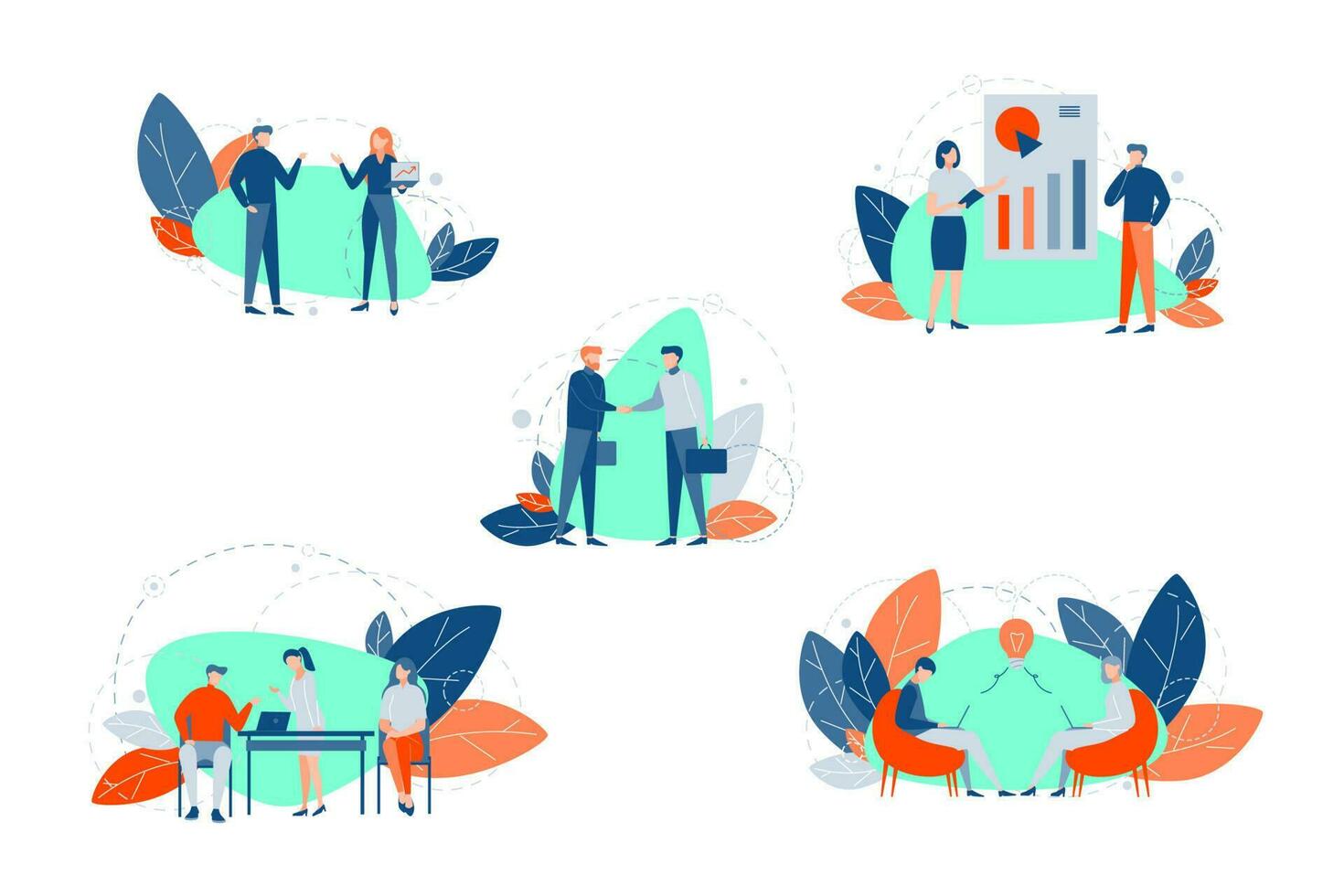 Teamwork, communication, coworking set concept vector