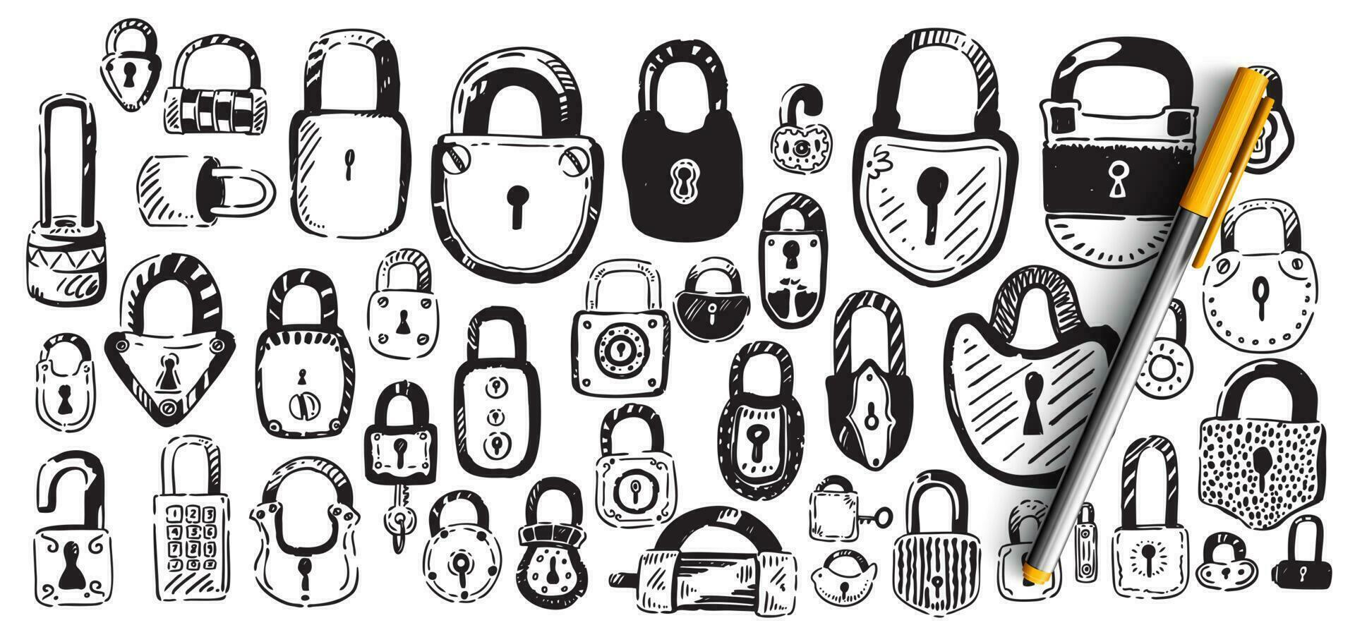 Locks doodle set vector