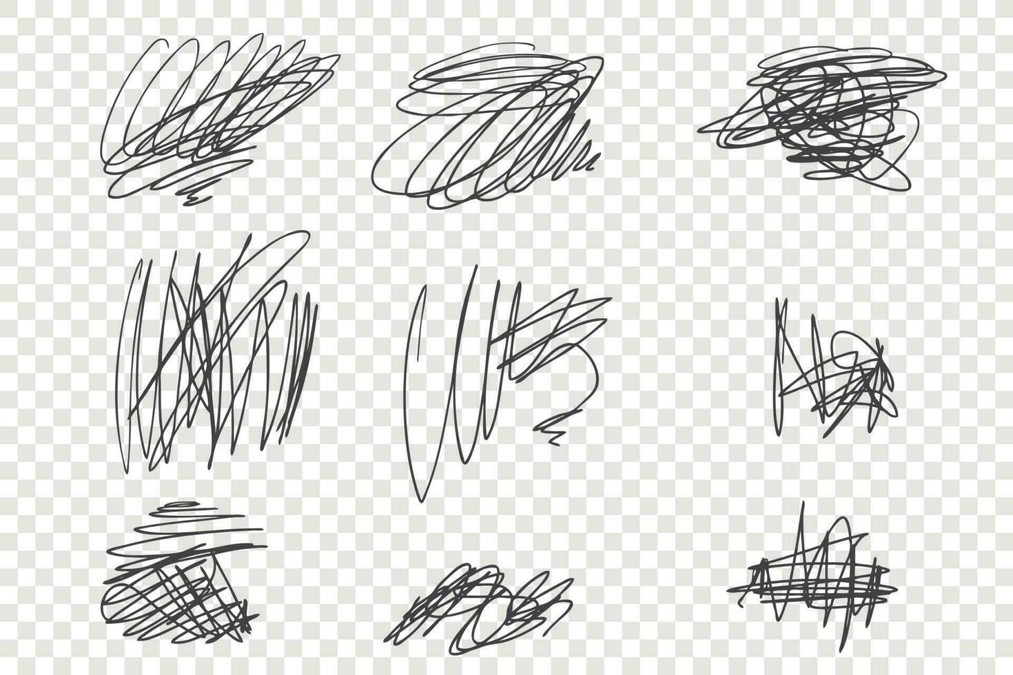 Random undigested scribbles vector illustrations set