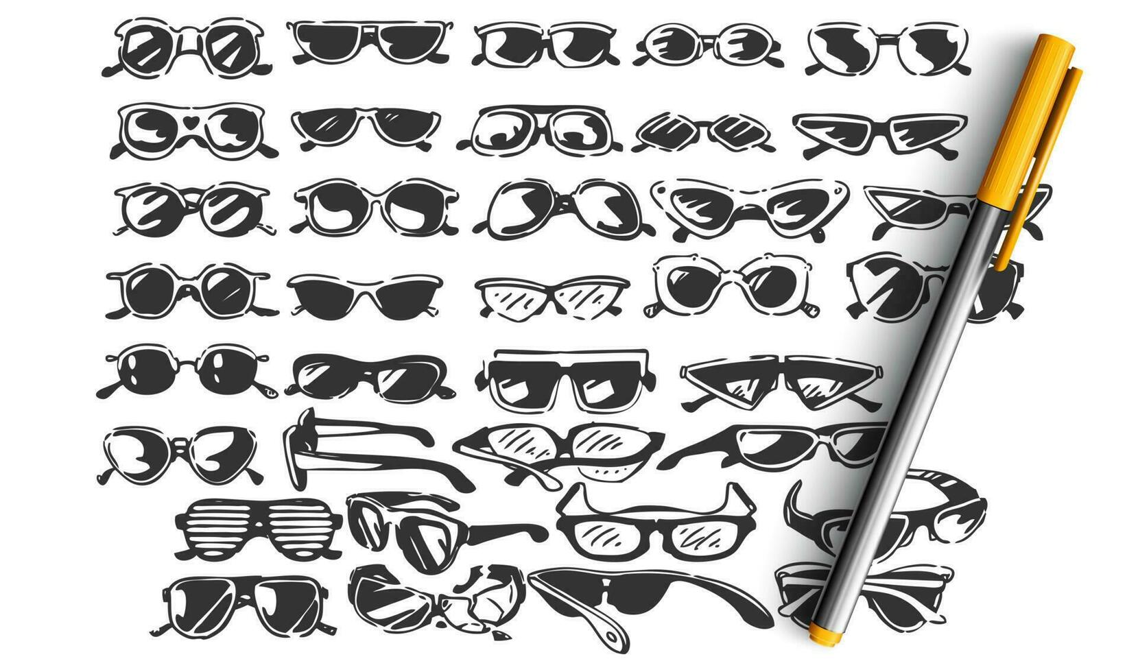 Glasses doodle set vector