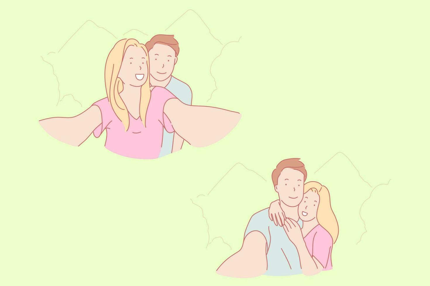Love couple selfie, family photo, entertainment concept vector