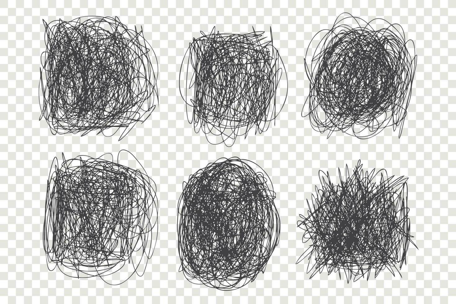 Tangled scribbles vector illustrations set