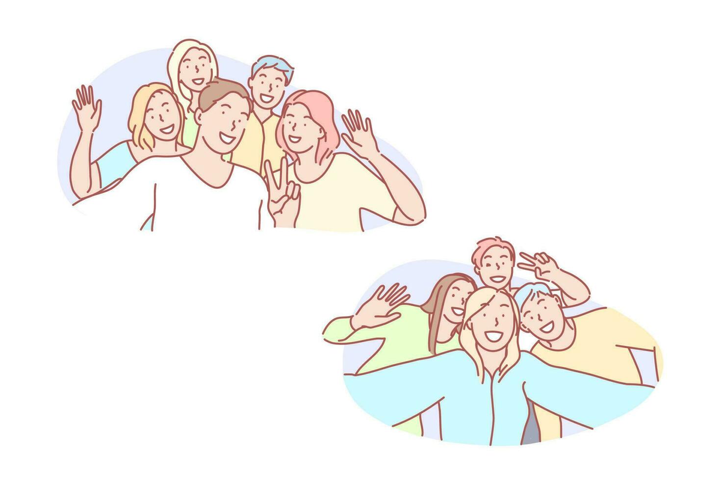 Selfie, friend, together, joy, photo, set vector