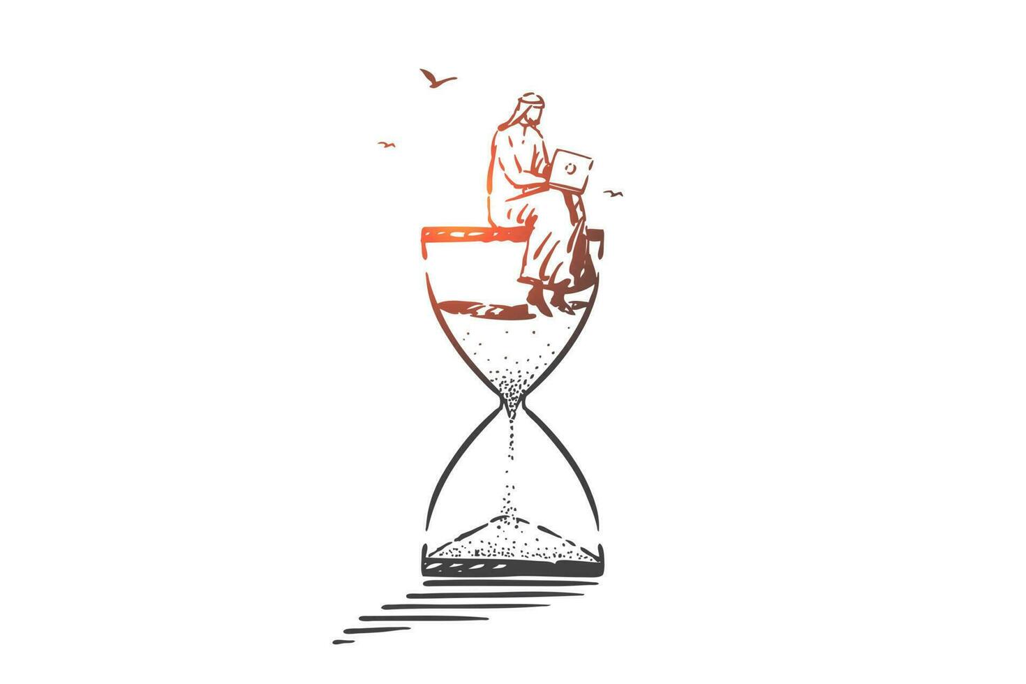 Time management, freelance concept sketch. Hand drawn isolated vector