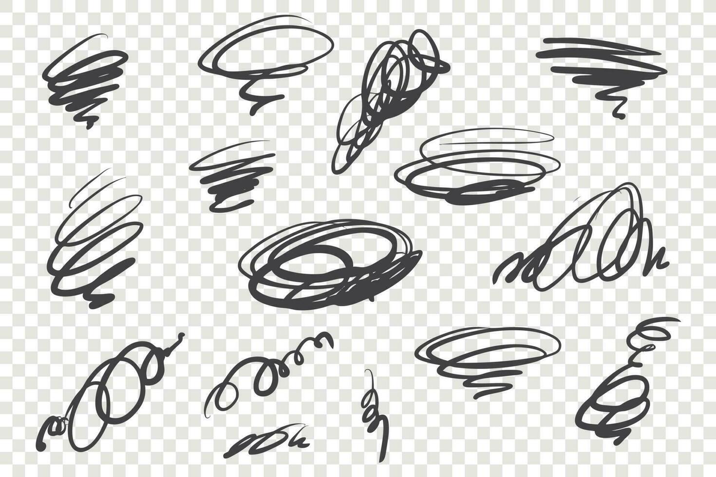 Black curly scribble vector illustrations set