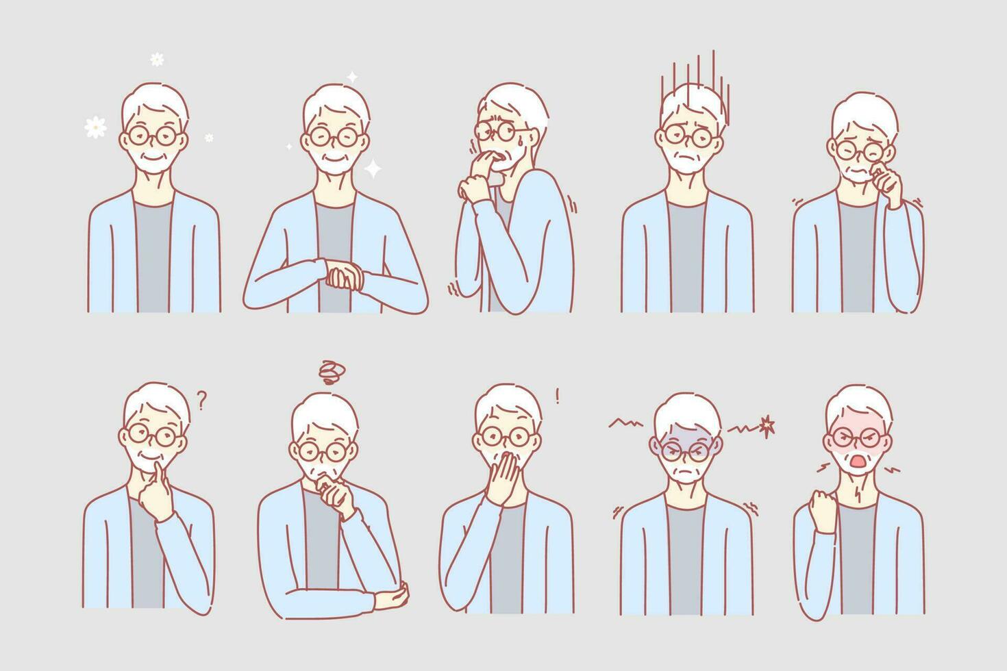 Old age mans emotions and facial expressions vector