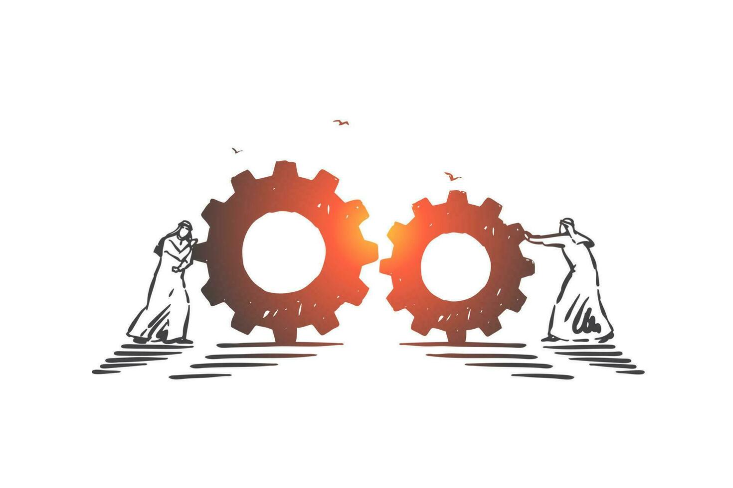 Teamwork, partnership, coworking concept sketch. Hand drawn isolated vector