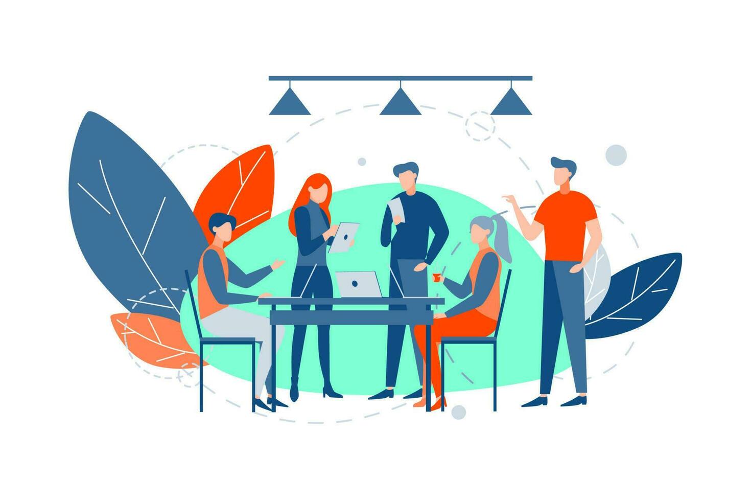 Meeting, coworking, teamwork, analysis, business, brainstorming concept vector