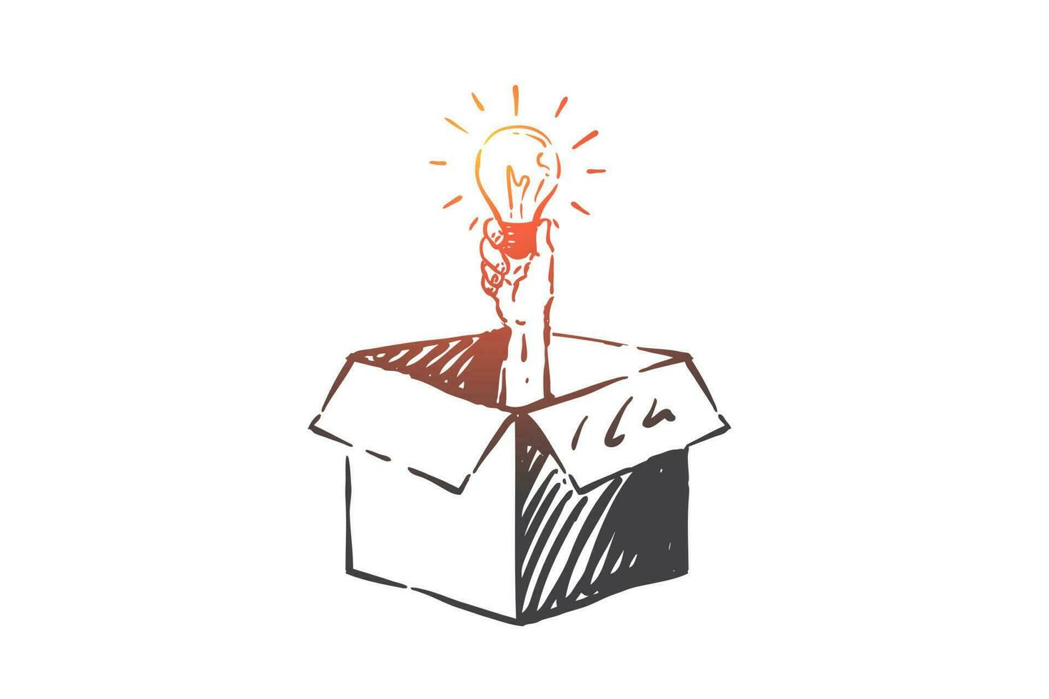 Thinking outside box concept sketch. Hand drawn isolated vector