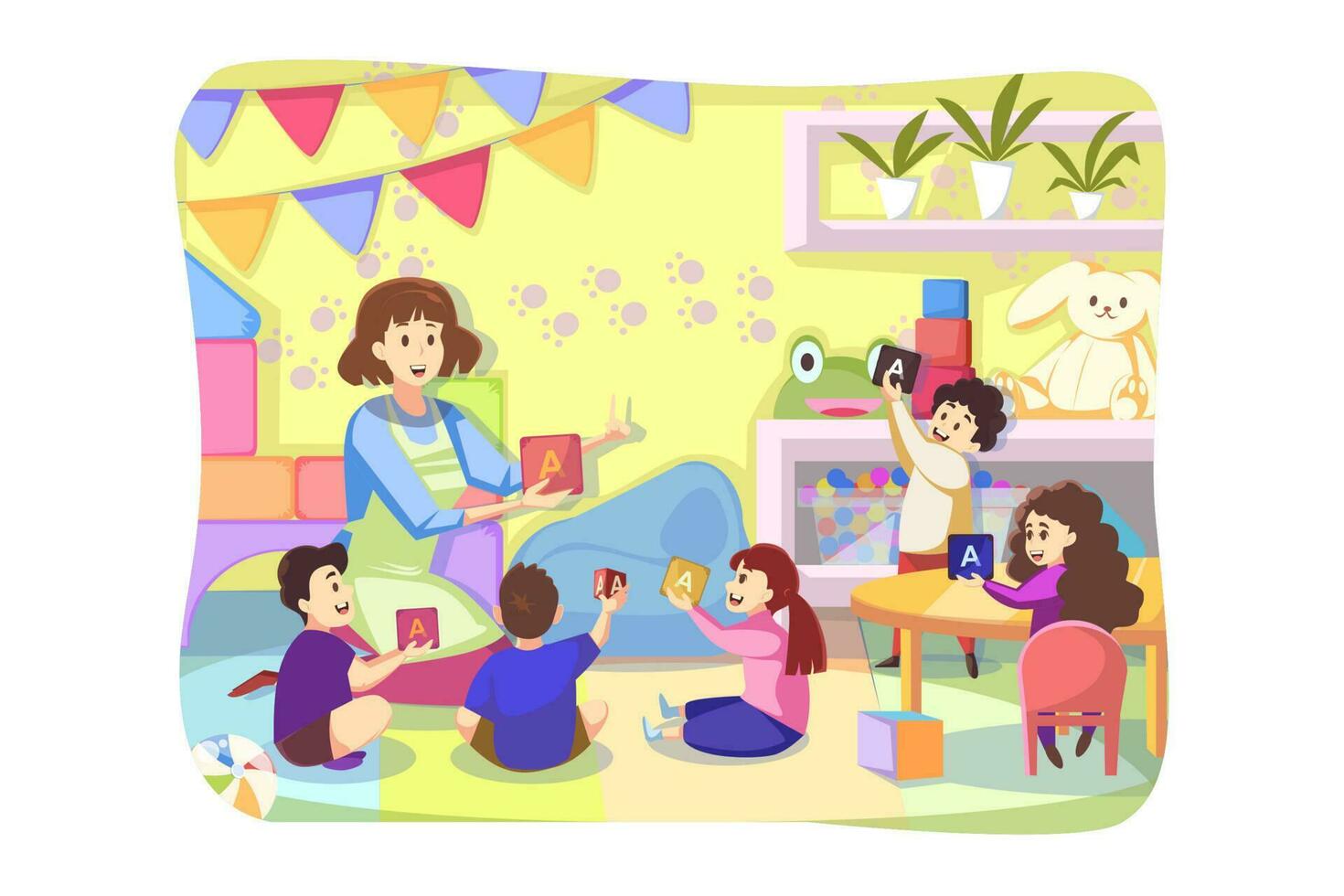 Teaching, game, care, kindergarten concept vector