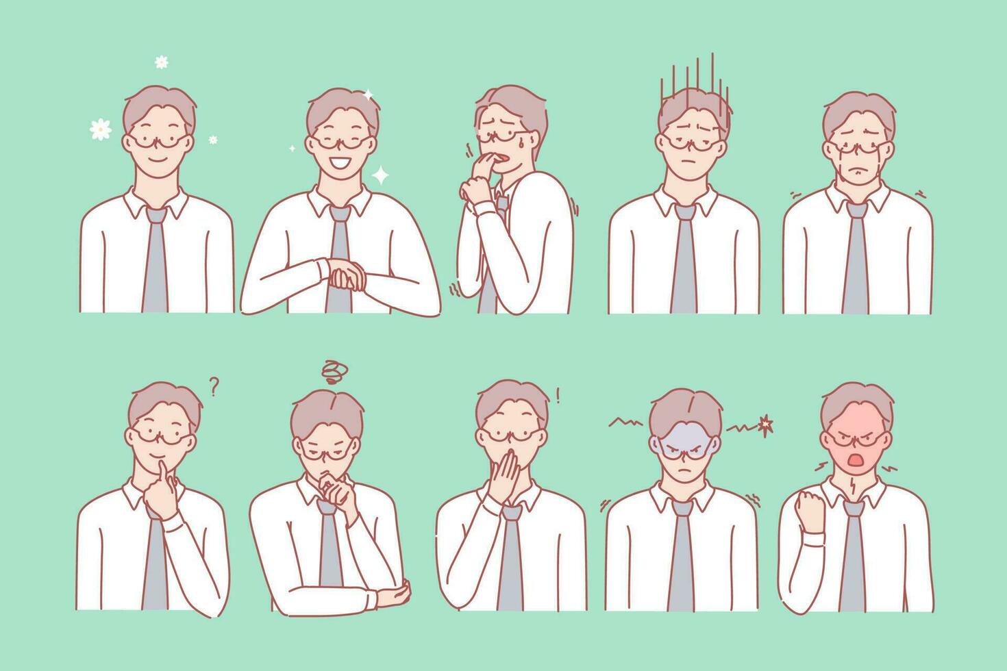 Mans emotions and facial expressions set vector