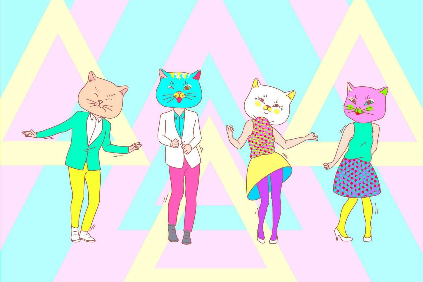 bailar, fiesta, gato mascarilla, equipo concepto vector