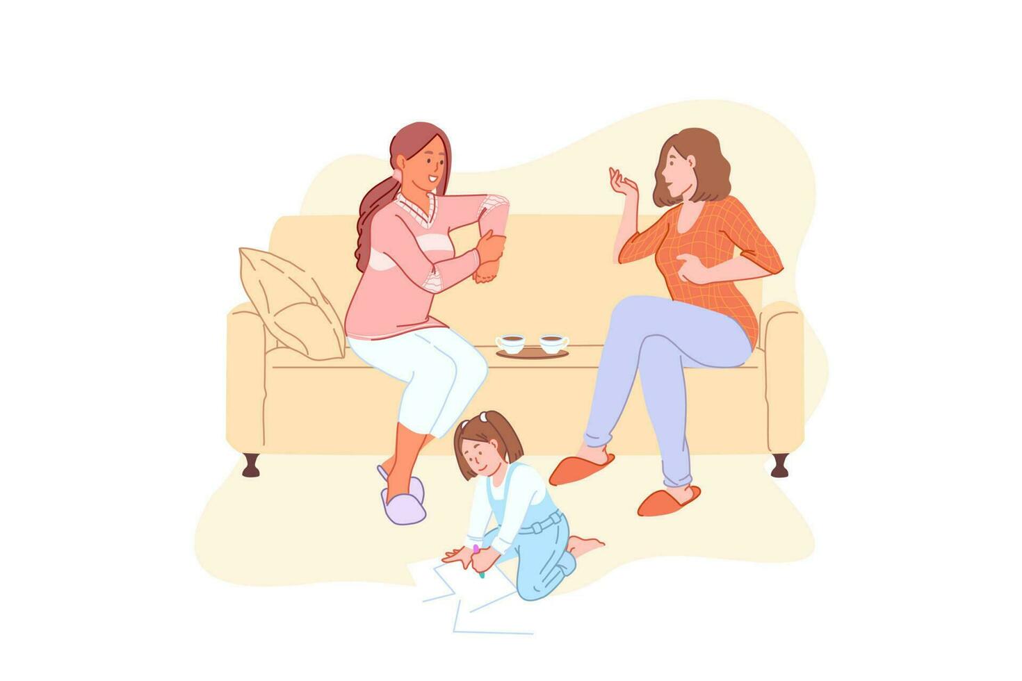 Home leisure, family weekend, communication, tea time, lunchtime concept vector