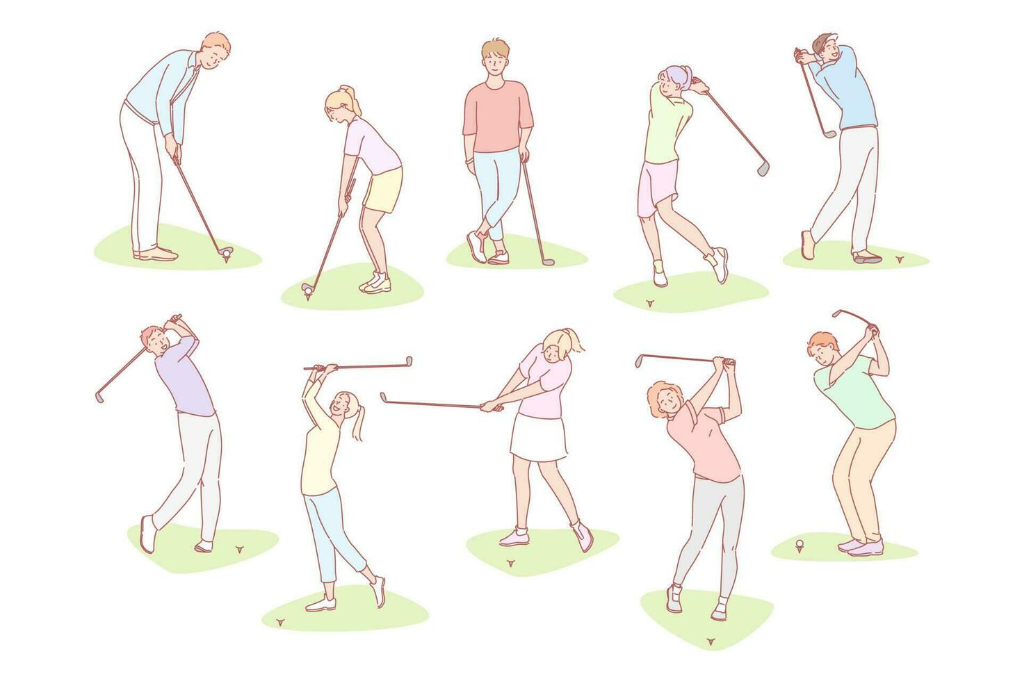 personas jugando golf conjunto concepto vector