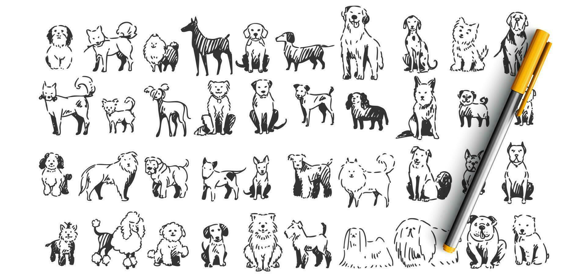 Dogs doodle set vector