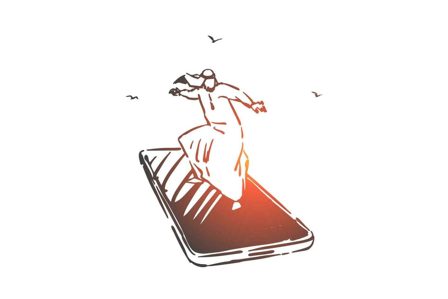 Modern mobile technology concept sketch. Hand drawn isolated vector