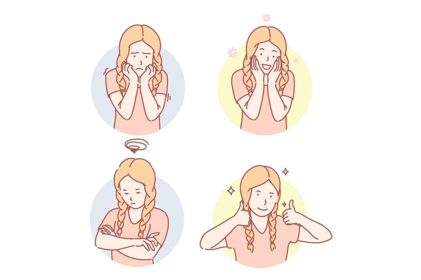 Girls emotional facial expressions set concept vector