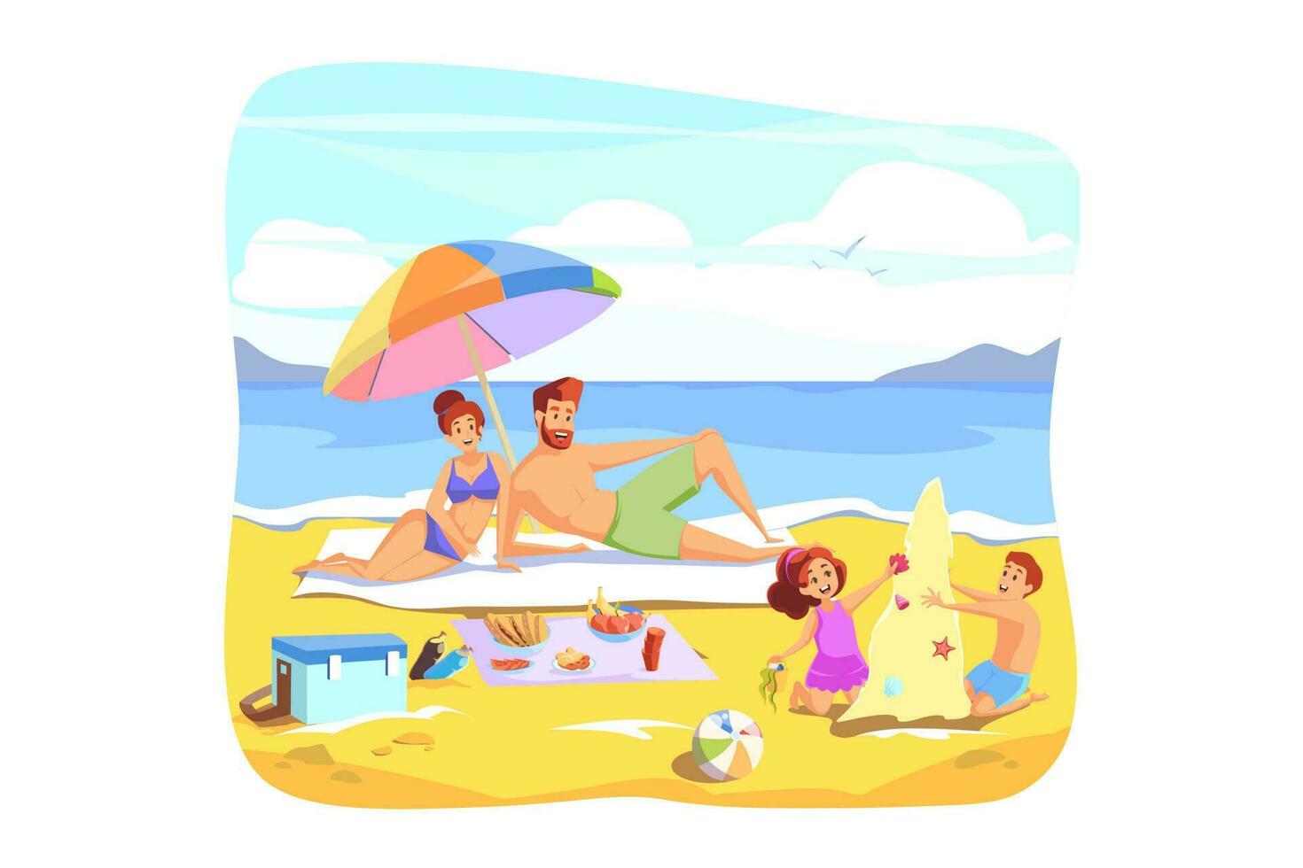 verano vacaciones, descansar, familia fiesta concepto vector