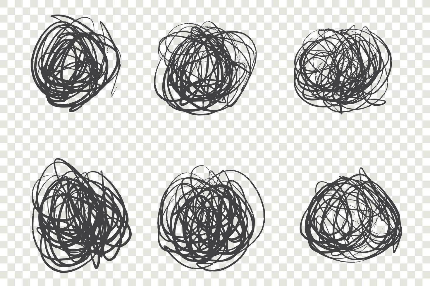 Black tangled knots vector illustrations set