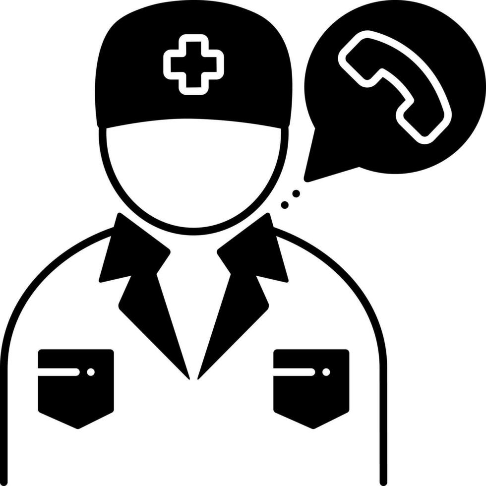 sólido icono para médico en llamada vector