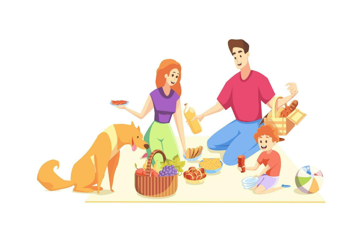 Rest, picnic, family, fatherhood, motherhood, childhood concept vector