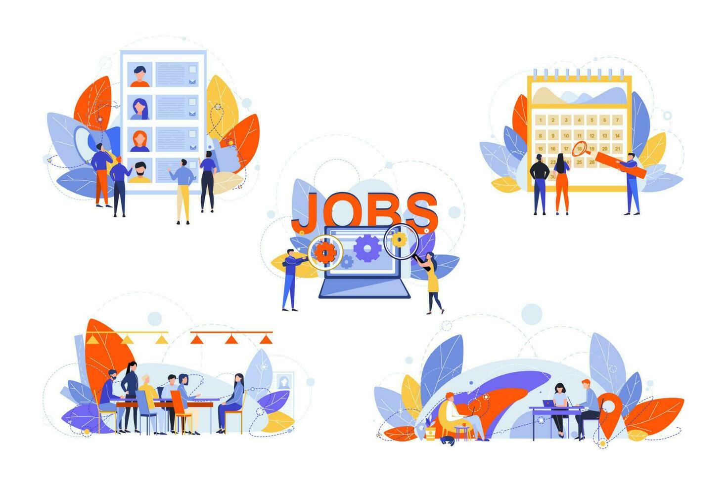Recruitment, hr management, job interview, business set concept vector