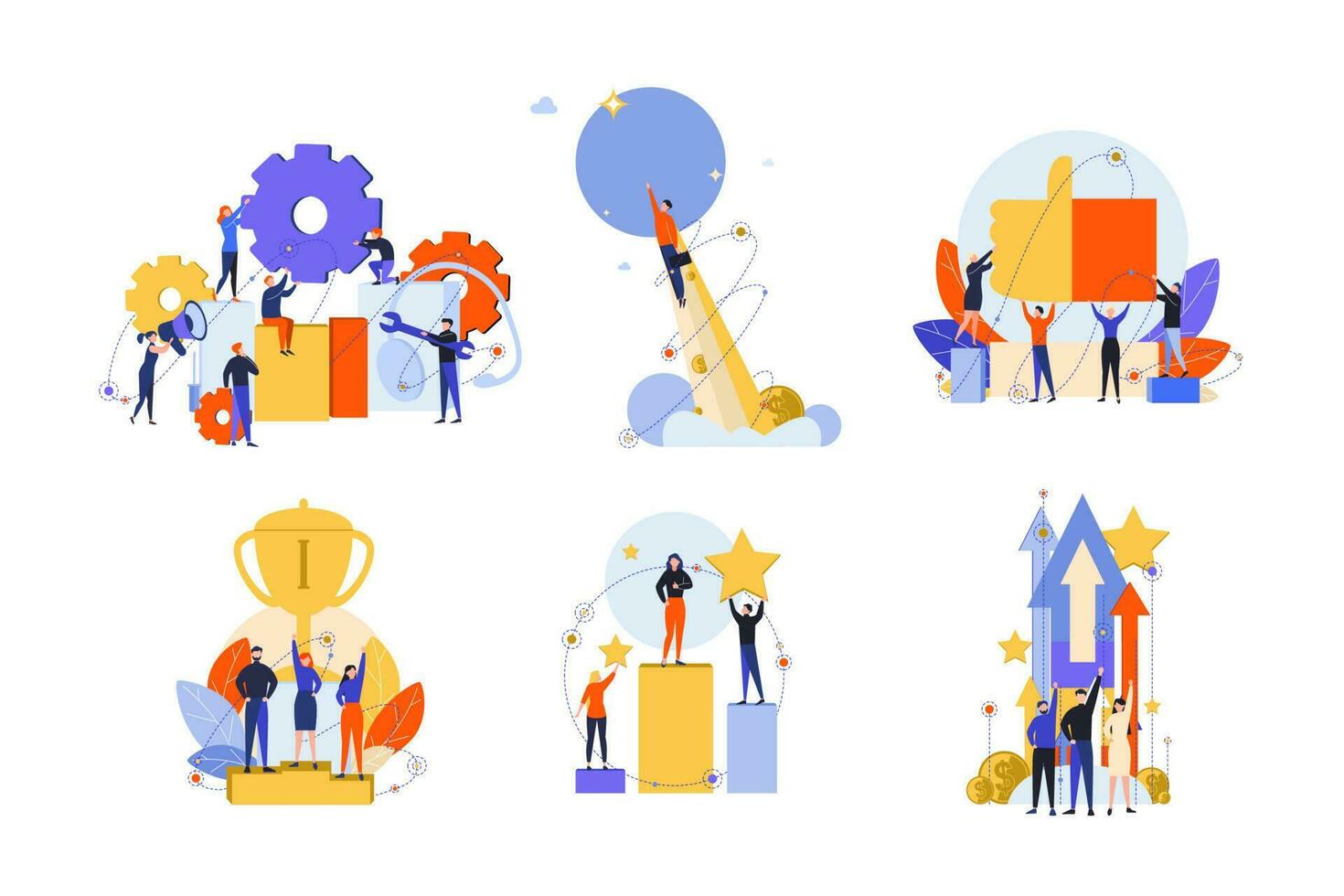 Excellence, success, motivation, achievement, satisfaction, win, innovation set concept vector