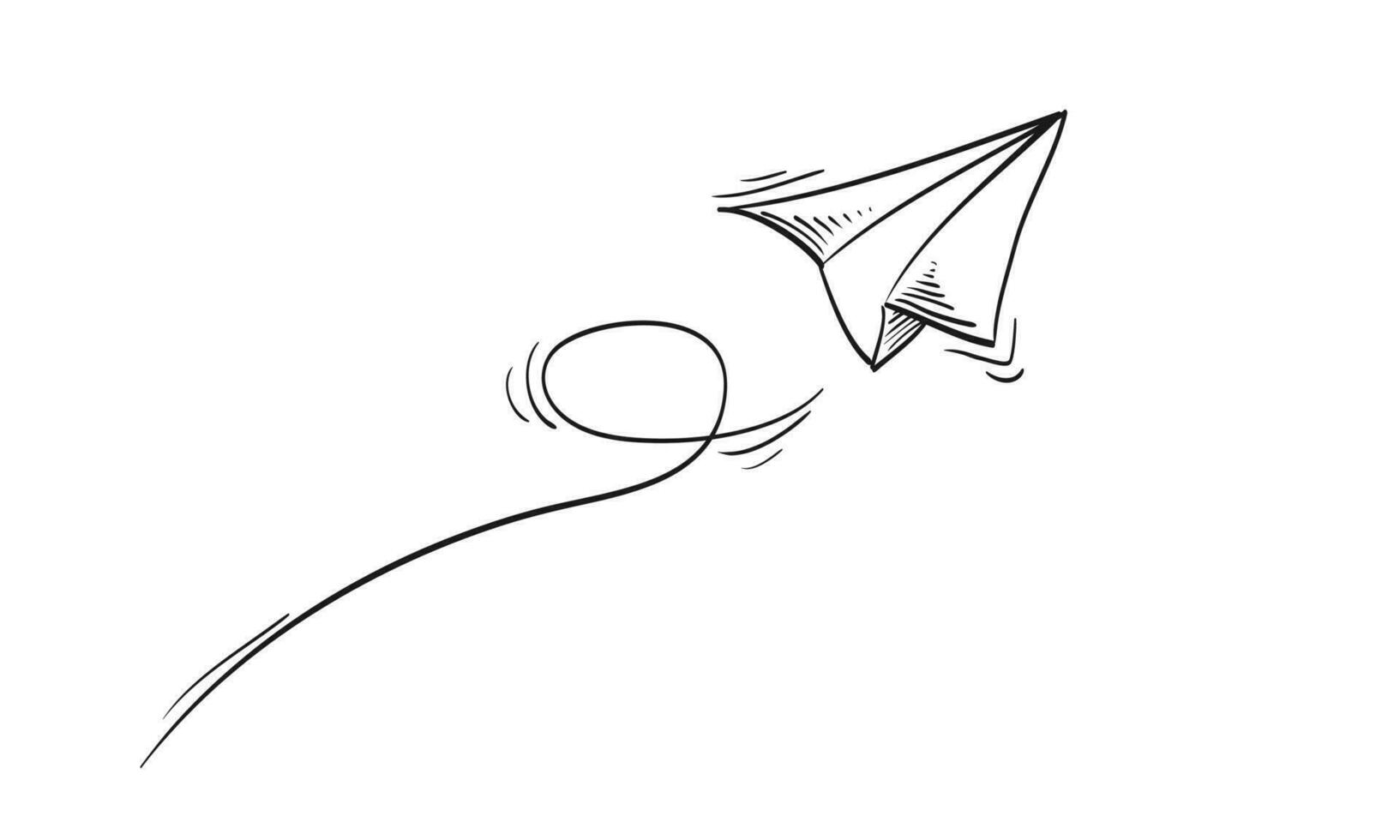 Doodle hand drawn paper airplane. Travel, route symbol. isolated white background. vector illustration