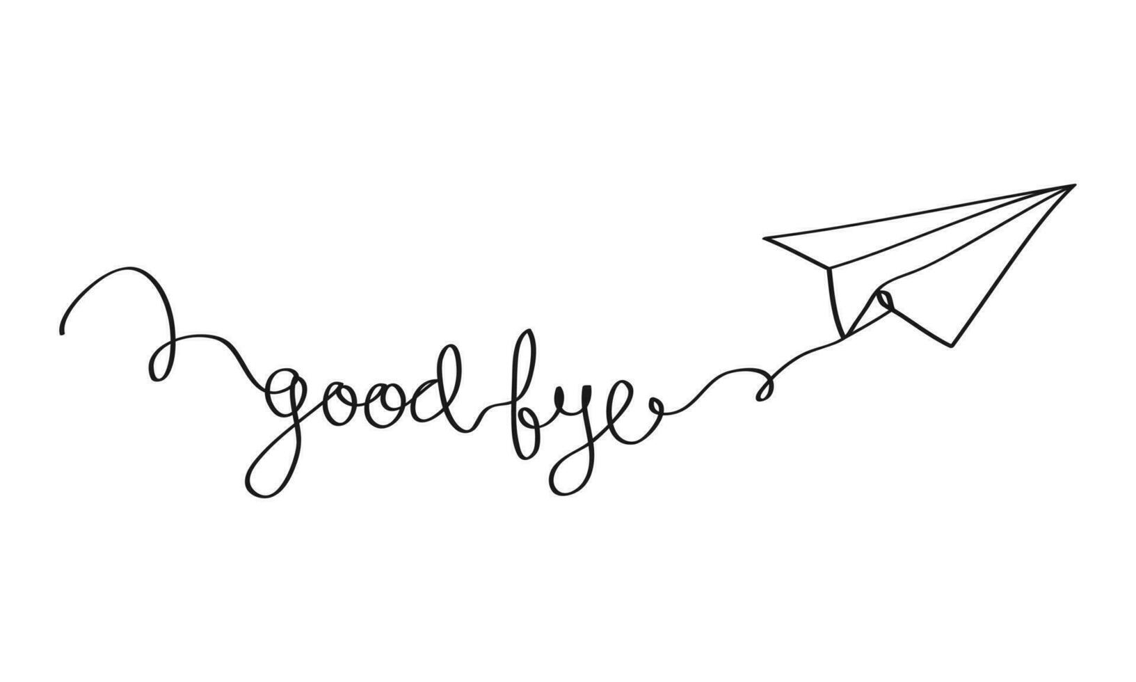 Hand drawn Paper plane continuous one line drawing with phrase good bye. Symbol of creative and travel, route. vector illustration