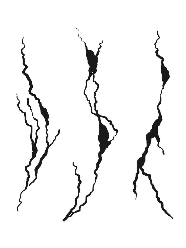 Hand drawn cracked wall, ground, glass, egg. doodle break set. vector illustration