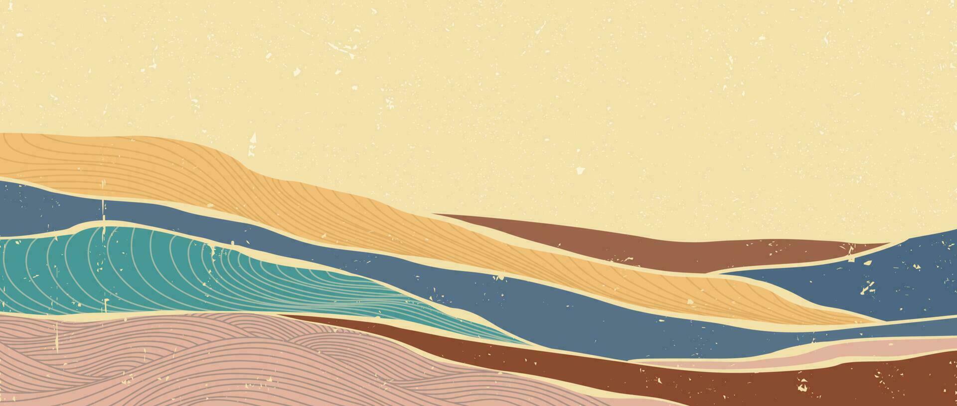 Natural abstract mountain with line art pattern. Mid century modern minimalist art print. Abstract backgrounds landscape. vector illustrations