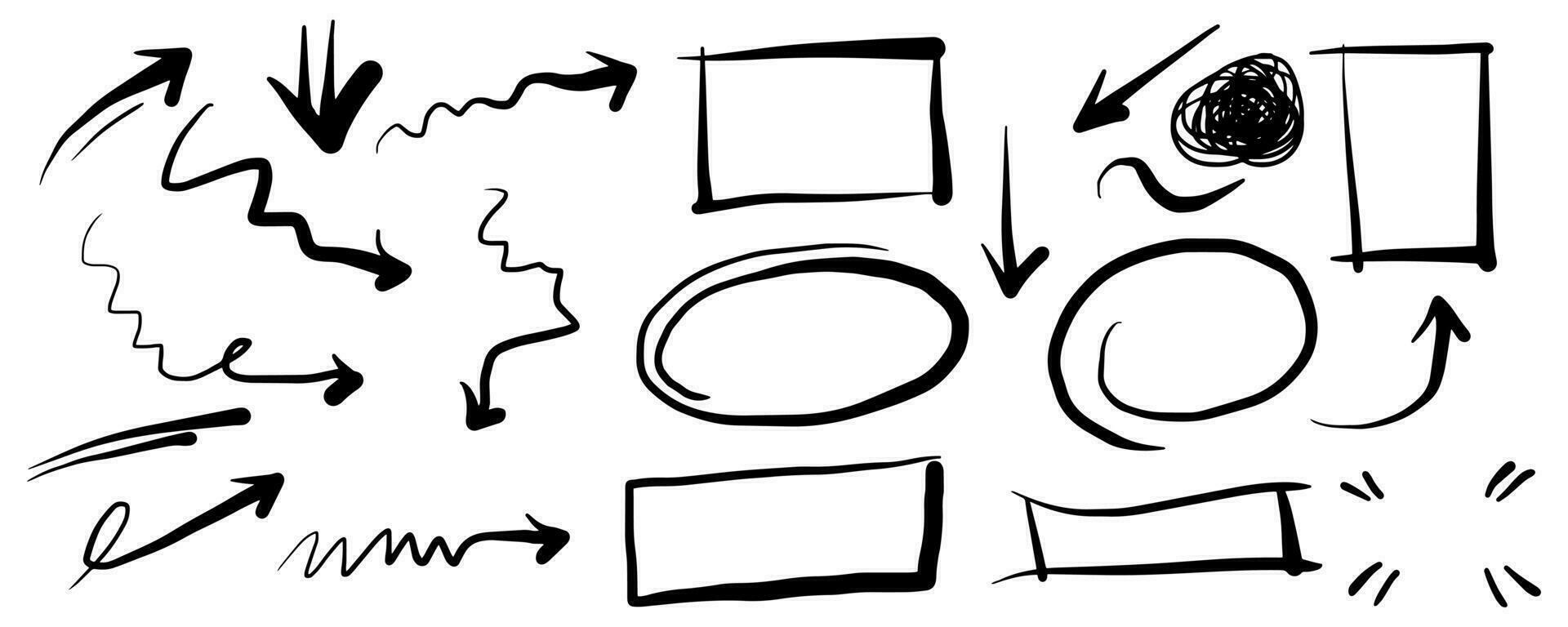 Doodle elements for concept design on set. isolated on white background. Infographic elements. emphasis, curly, swirl, arrow, circle, square box and scribble. vector illustration.