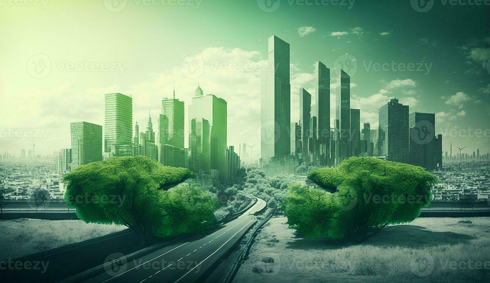 Futuristic green nature city abstract background photo illustration