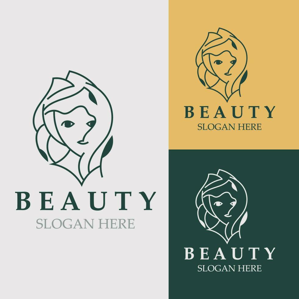 mujer belleza cuidado logo. naturaleza cara salón y spa diseño plano vector