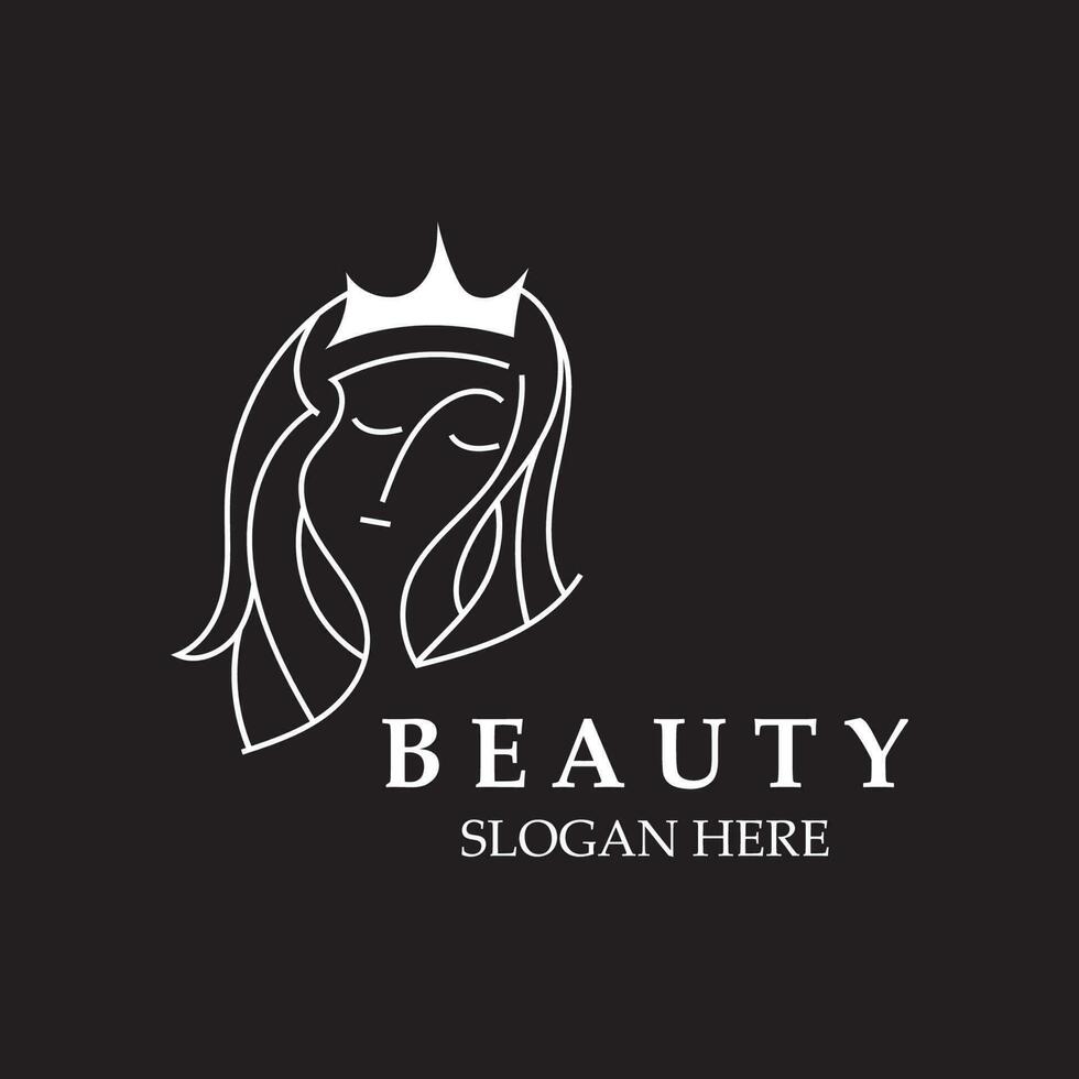 mujer belleza cuidado logo. Fresco naturaleza belleza cara salón y spa diseño plano vector