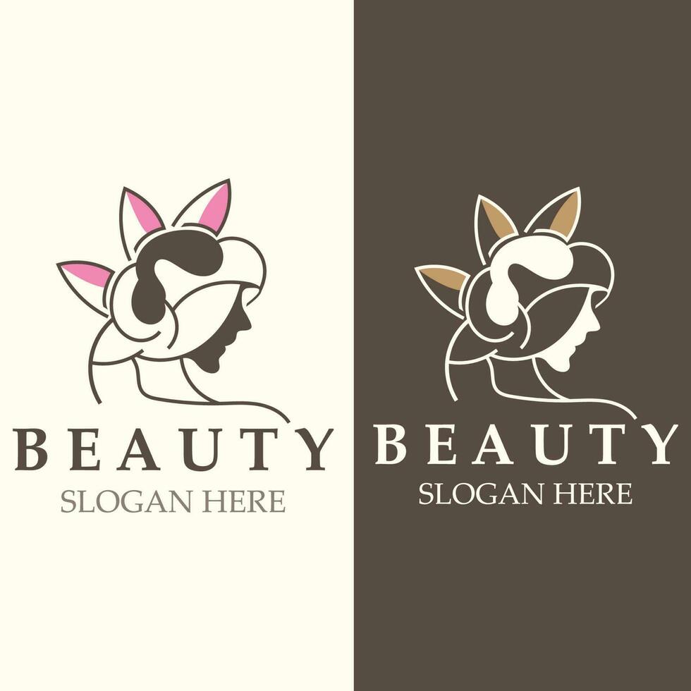 mujer belleza cuidado logo. naturaleza cara salón y spa diseño plano vector