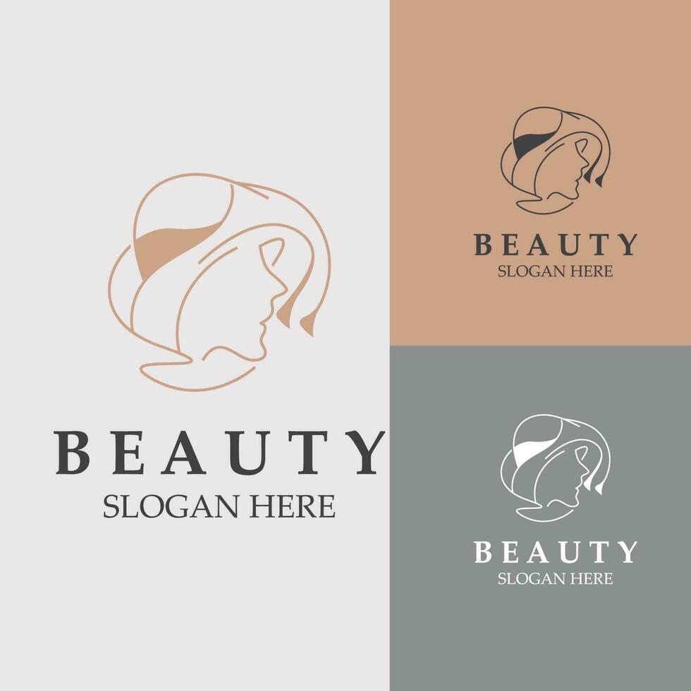 mujer belleza cuidado logo. naturaleza cara salón y spa diseño plano vector