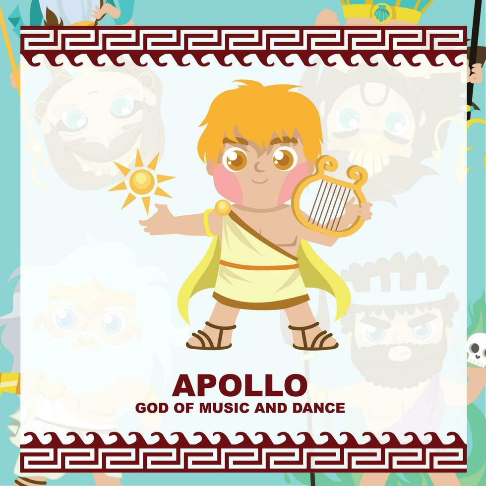 Cute illustration of Greek God and Goddess. Greek God and Goddess Flashcard. Vector file.