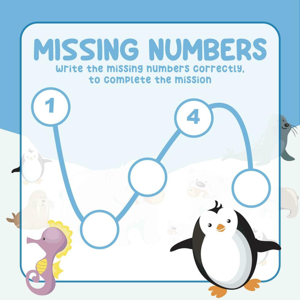 Missing numbers. Write the answer correctly. Educational printable math worksheet. Count and write activity. Counting practice. Vector file.