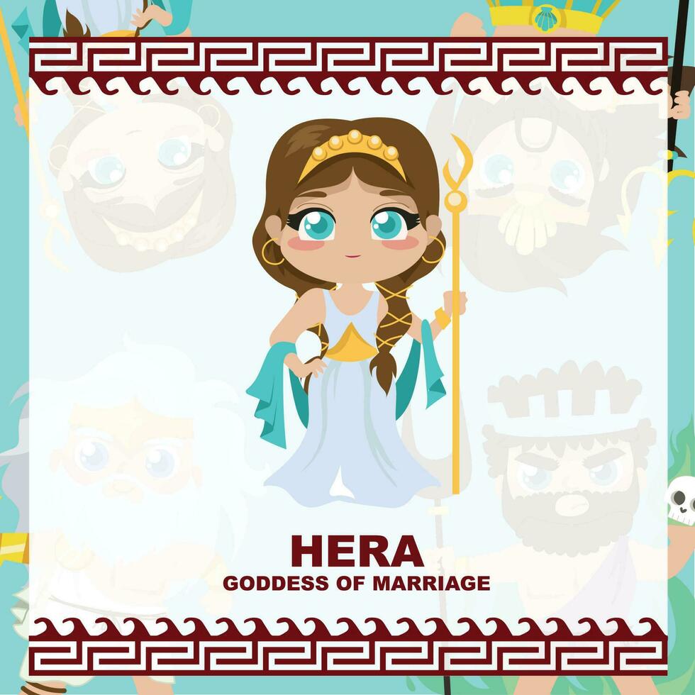 Cute illustration of Greek God and Goddess. Greek God and Goddess Flashcard. Vector file.