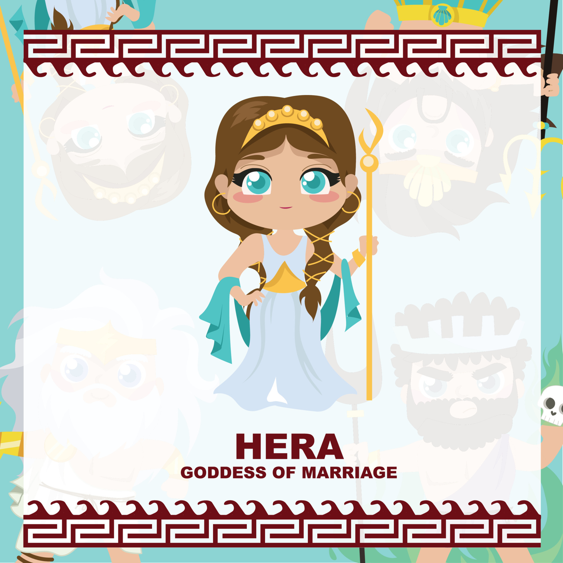 Cute illustration of Greek God and Goddess. Greek God and Goddess