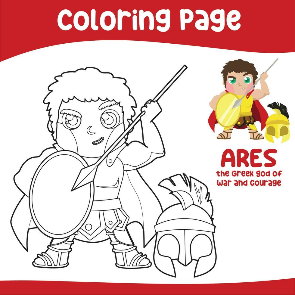 Colouring worksheet ancient Greece mythology. Greek deity theme elements. Coloring page activity for kids. Printable coloring sheet. Vector illustration file.