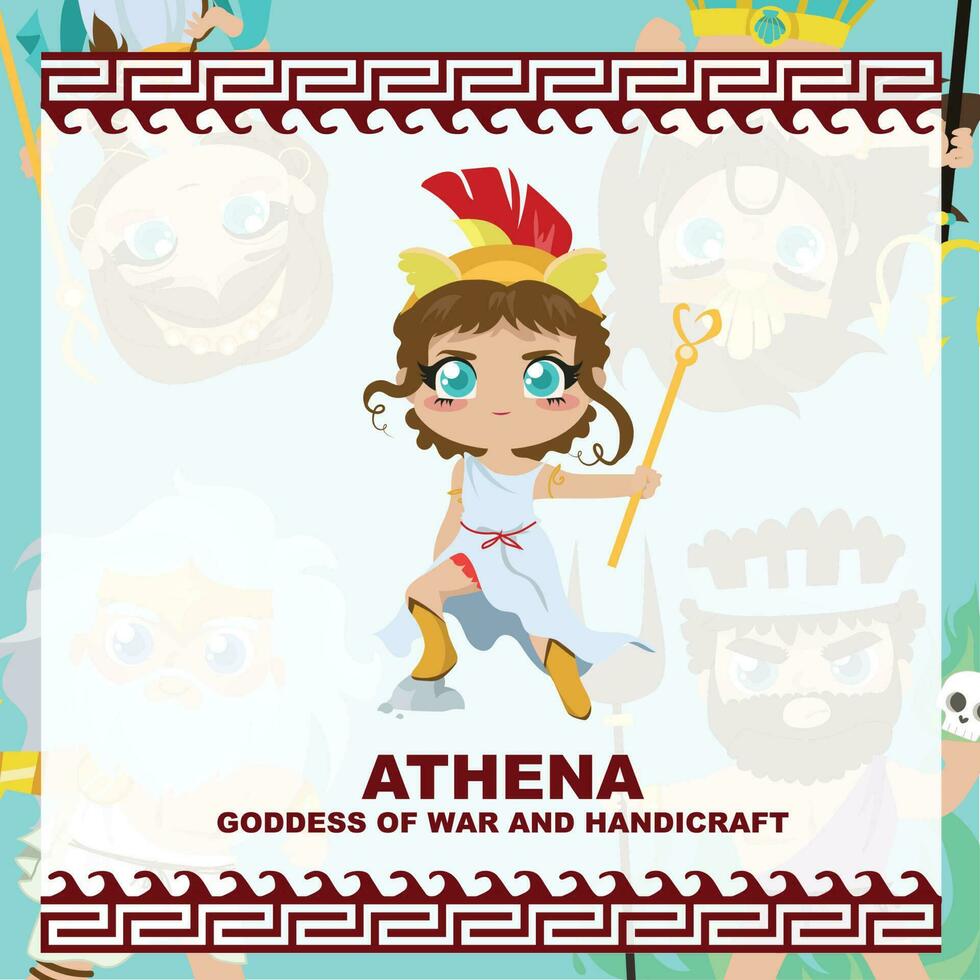Cute illustration of Greek God and Goddess. Greek God and Goddess Flashcard. Vector file.