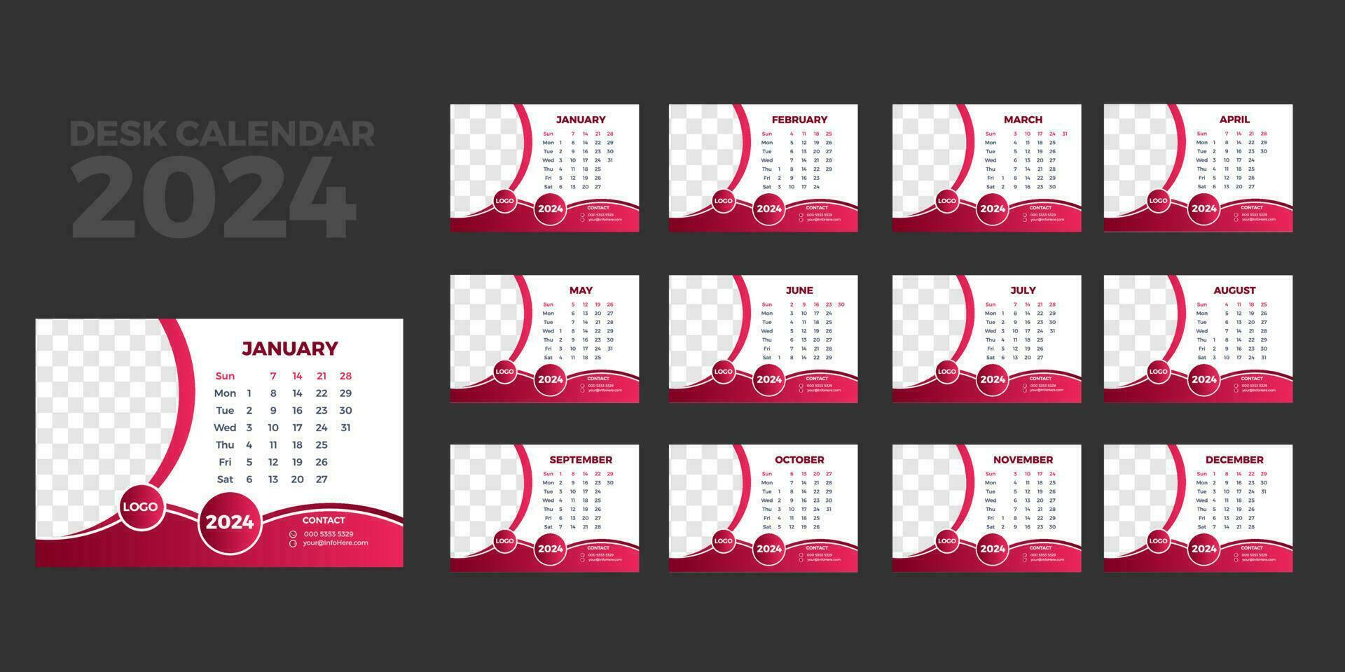 2024 escritorio calendario diseño modelo vector