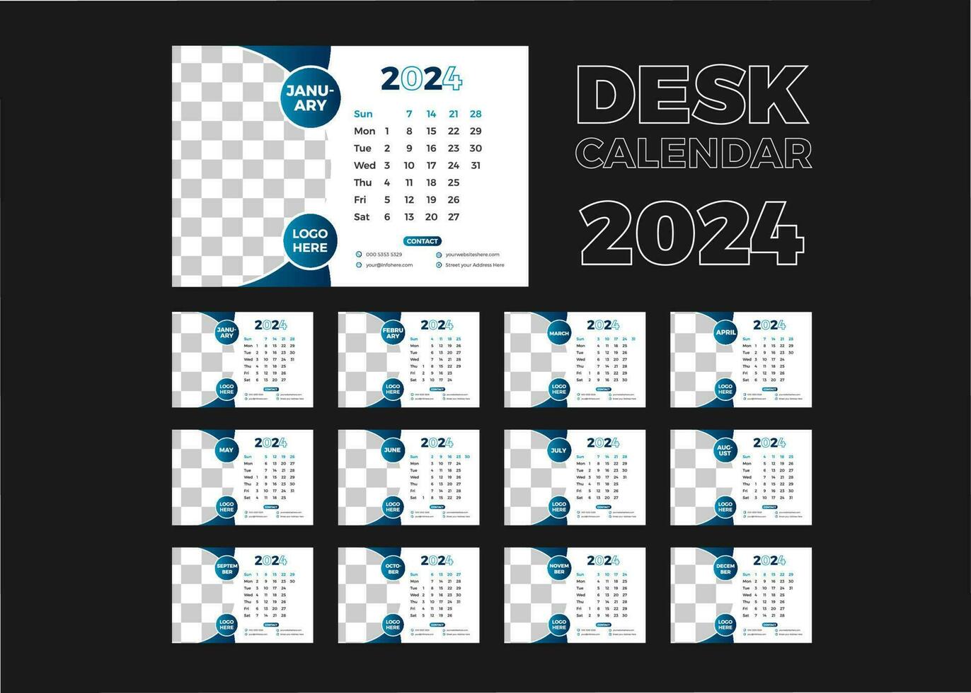 corporate business calendar design  2024 desk calendar vector