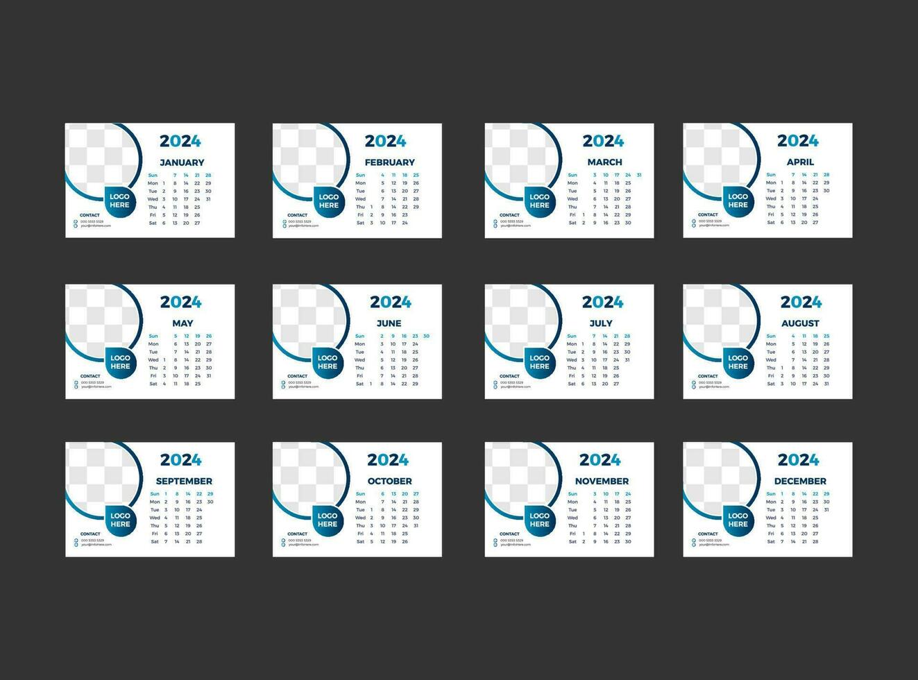 Desk calendar design template 2024 vector