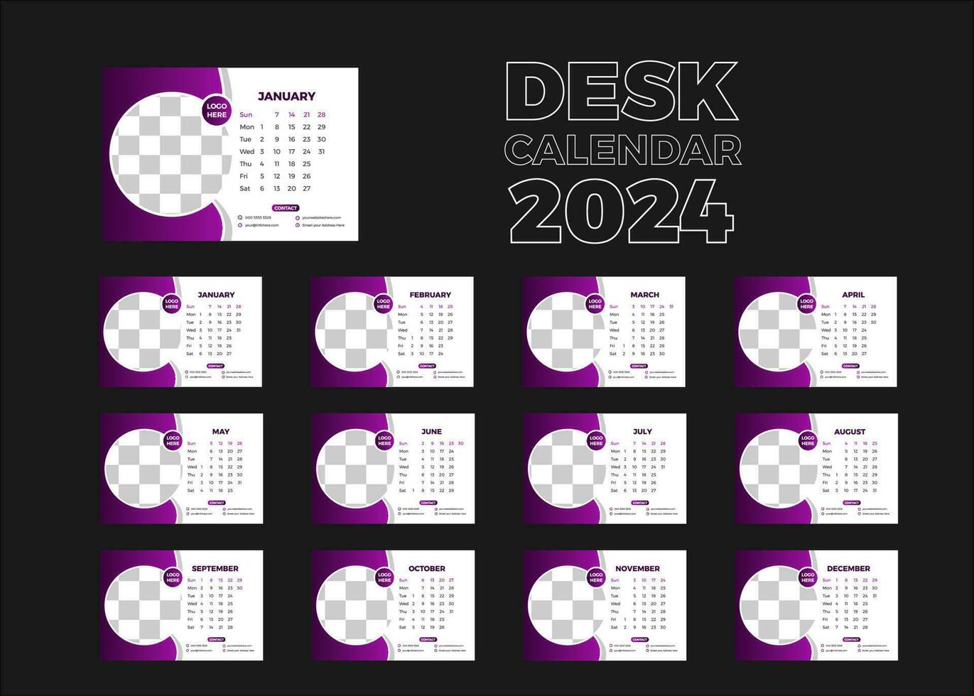 Modern Desk Calendar Design 2024 vector