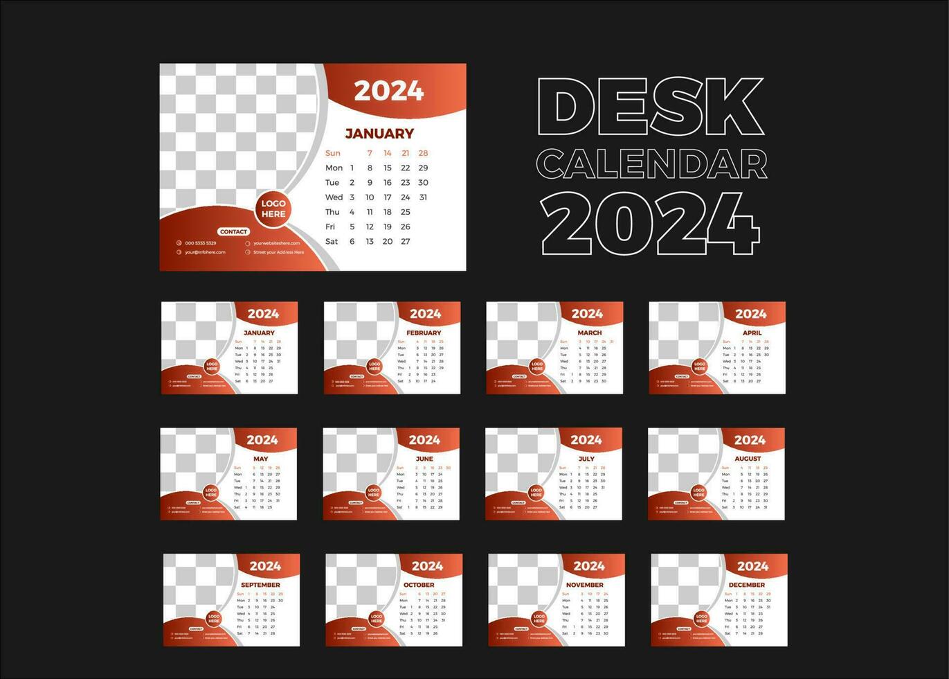 Desk calendar design 2024 vector