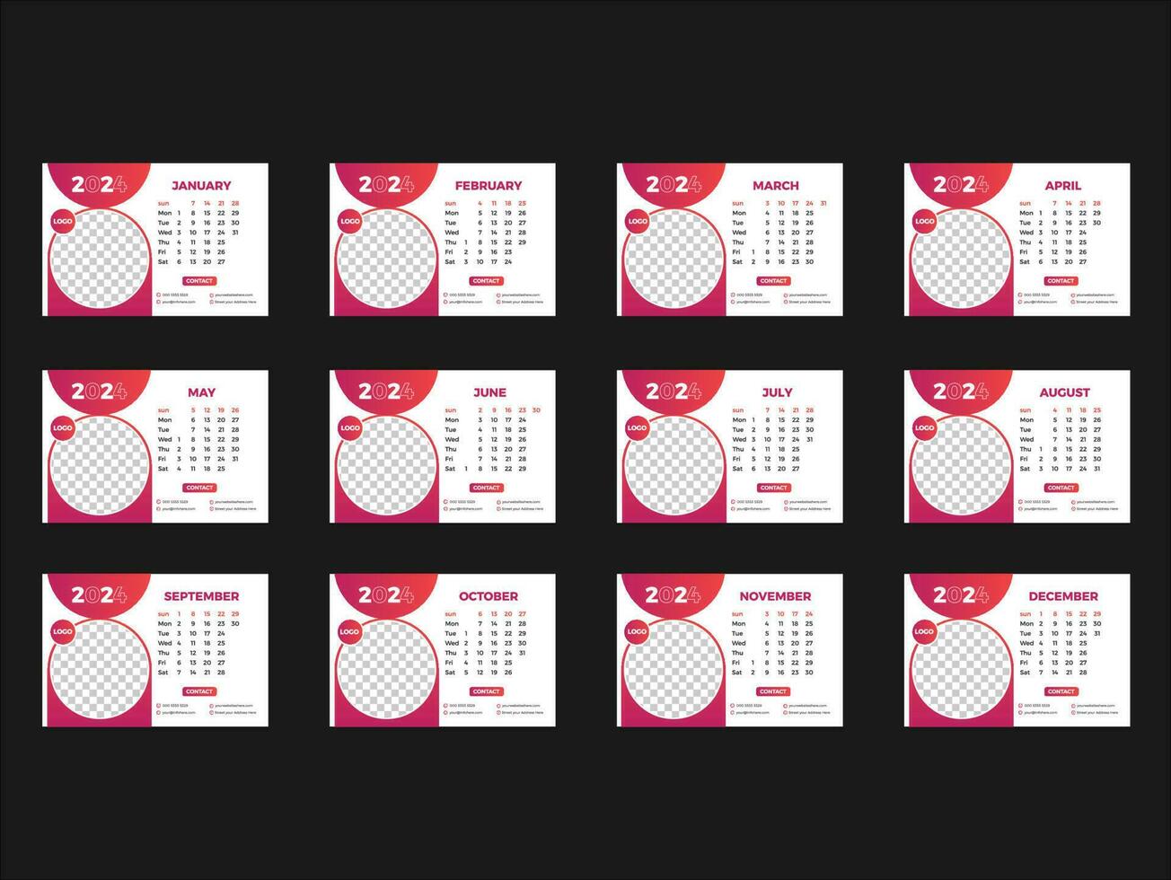 Corporate desk calendar design 2024 vector