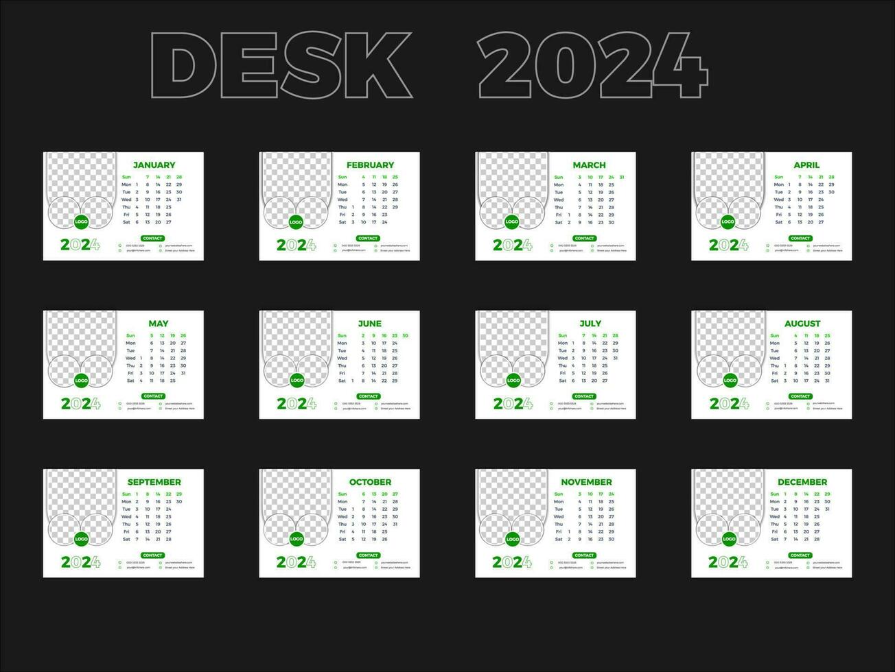 Corporate Desk Calendar Design Template 2024 . vector